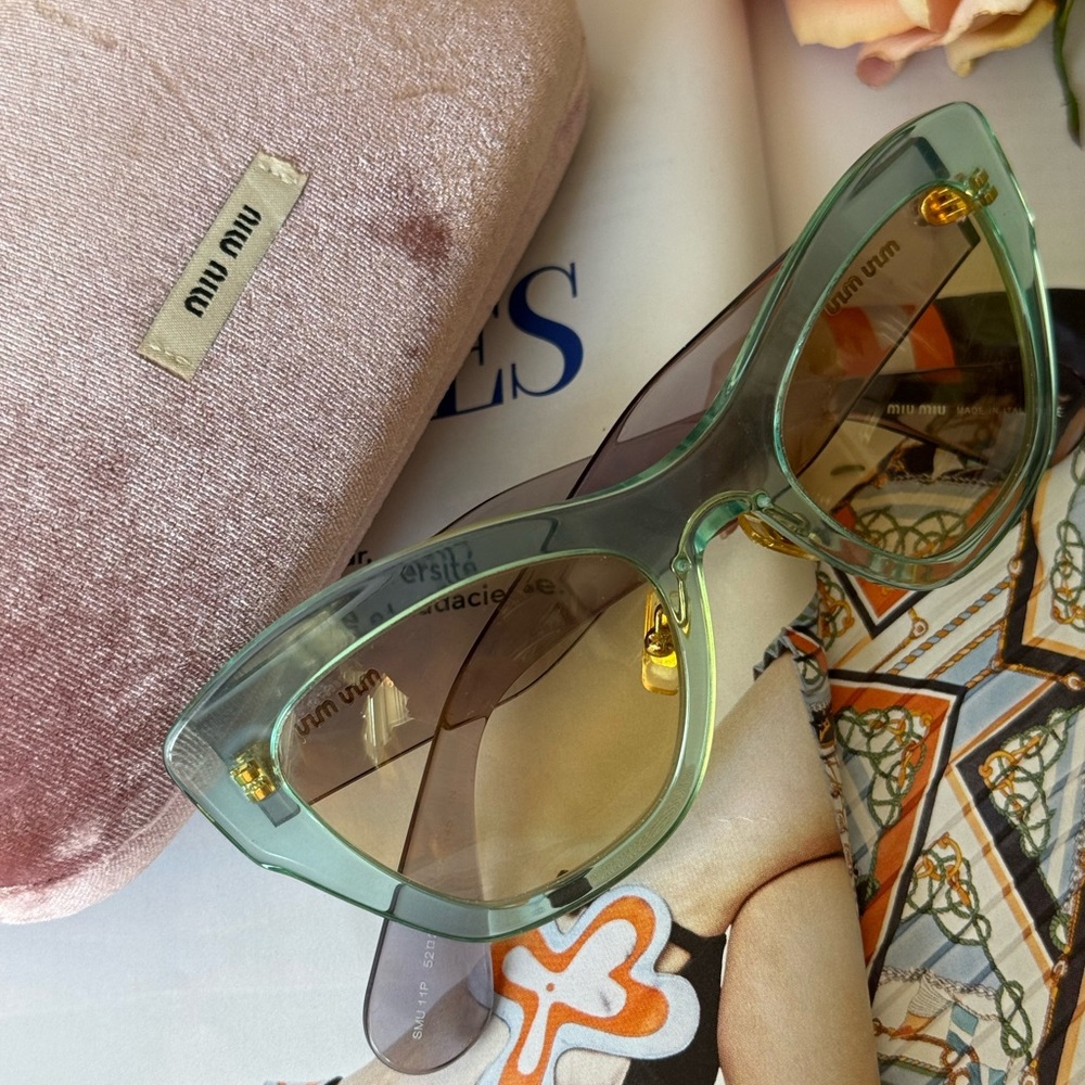 Vintage Miu Miu Transparent Green Cat-Eye Sunglasses